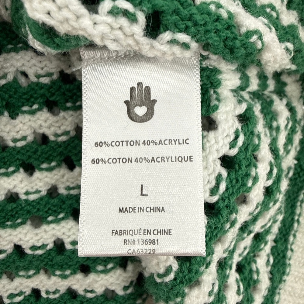 Spiritual‎ Gangster Large Green White Striped Open Knit Cotton Blend Sweater - Picture 8 of 11